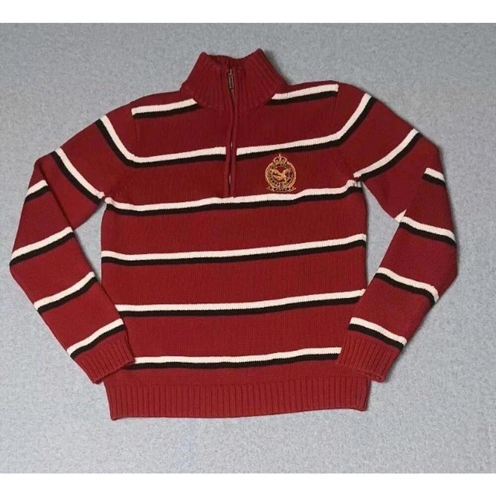 American Living Pullover Sweater Mens Size Small Red Stripes Zip Up Holiday...